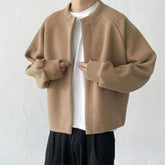 HEARUJOY - Vintage Solid Color Knitted Cardigan For Men Autumn Round Neck Loose Sweater Fashion Japanese Retro Style Knit Jacket Coat
