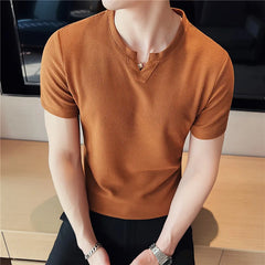 HEARUJOY - Men's Waffle Knit T-Shirt Short Sleeve - Premium Breathable Ice Silk Slim Fit Tee, Lightweight Casual Top, Coffee