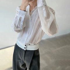 HEARUJOY - Mens Shirt Slightly Transparent Sexy Casual Spring Streetwear Fashion Breathable Niche Shirt Long Sleeve Top Men'S Clothing 2025
