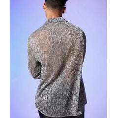 HEARUJOY - Spring Summer Men's Fashion Shirt Bright Crystal Perspective Vintage Shirt Long Sleeve Casual Breathable Shirt For Male Tops