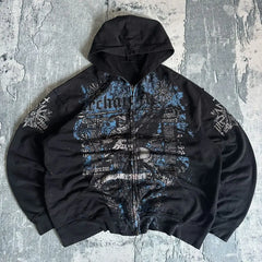 Hearujoy Affliction Gothic Hoodie Y2K New Retro Pattern Oversize Zipper Hoodie Hip Hop Street Casual Sweatshirt Personality Men clothing