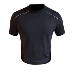HEARUJOY - Men's Summer 65% Cotton Zipper-Shoulder Tee | Slim Fit Round Neck Short Sleeve Shirt in Black/White