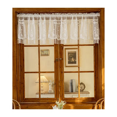 YICKYUE - White Lace Short Curtain Double-layer Bookcase Enclosure Kitchen Door Curtains Cafe Livingroom Window Kitchen Half Curtain Decor