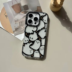 YICKYUE - Funny Specter Full Screen Small Ghost Cute Expression Phone Case For iPhone 17 16 15 14 13 12 11 Pro MAX MINI XR XS MAX 7 8 Plus