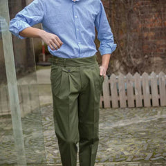 HEARUJOY - Vintage Green Gurkha Pants For Men Adjustable Waist Buckle Cotton Naples Trousers Fashion Casual Loose Ankle-Length Cargo Pants