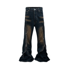 Hearujoy Ro Ribbons Double Zipper Gradient Baggy Flare Jeans Pants Mens Streetwear Ropa Hombre Casual Denim Trousers Loose Cargo Pants