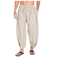 Hearujoy Cotton Linen Pants for Men Streetwear Joggers Summer Khaki Black Cropped Trousers Male Loose Causal Beach Breathable