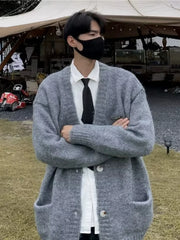 HEARUJOY - Man Clothes Coat Cardigan Knitted Sweaters for Men Jacket Warm Loose Fit Casual Korean Style Knitting Cardigans Z77