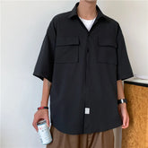 HEARUJOY - Summer Short Sleeved Shirt Men Pocket Casual Shirt Men Japanese Streetwear Loose Ice Silk Shirts Mens White Shirt Plus Size 4XL