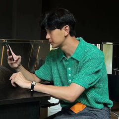 HEARUJOY - Summer Short Sleeved Knitted Polo Shirt Men Senior Korean Slim Fit Top Fashion Casual hollow out Kint Tshirts High Quality