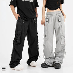 Hearujoy Techwear Cargo Pants Men Hip Hop Punk Black Trousers Male Darkwear Zipper Gray Loose Casual Streetwear Ribbon Cotton