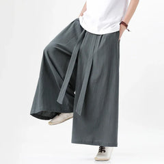 HEARUJOY - Spring Men Chinese Style Cotton Linen Harajuku Pants Men Kung Fu Kimono Trousers Male Street Wushu Wide Leg Pants Bottom