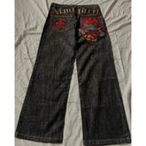 Hearujoy Y2k fully embroidered patchwork fashion brand heavy industry jeans high street American hip-hop fashion retro straight trousers