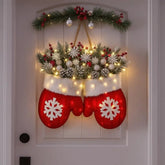YICKYUE - 1pcs Twinkling Christmas Mitten Wreath Christmas Lighted Werath Front Door Artificial Garland for Party Wall Decoration