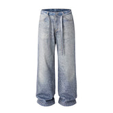 Hearujoy Full Rhinestone Print Washed Blue Baggy Jeans Mens and Women Ropa Hombre Streetwear Solid Casual Denim Trousers Loose Cargos