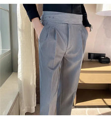 HEARUJOY - Italian Style Men Naples Suit Pants High Waist Slim Fit Small Feet Ankle-Length Pants Spring Fashion Business Casual Trousers