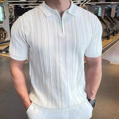 HEARUJOY - Summer New Men's Solid Color Knitted Jacquard Short Sleeve T-shirt Retro Trend Fashion Casual Simple Slim Men's Tops