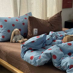 YICKYUE - 3/4pcs Nordic Dots Bedding Set Flat Sheet Red Blue Duvet Cover Twin Full Queen Bed Linen Boy Girl Adult Polyester Bedding Sets