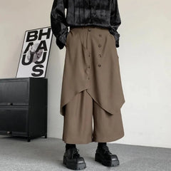 HEARUJOY - Japanese Gothic Dark Style Pants Skirt Irregular Layered Pants Hakama Autumn Fashion Streetwear All-Match Samurai Pants Unisex