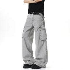 HEARUJOY - New Summer Men's Pant Solid Color Washing American Style Lager Multi-pocket Cargo Trousets Wide Leg Male Bottom 2025 9W3478