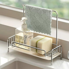 YICKYUE - Kitchen Rag Drain Rack Stainless Steel Storage Basket Sponge Dishcloth Storage Rack Sink Poolside Shelf