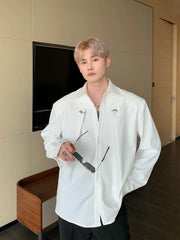Hearujoy Spring Autumn Fashion Korean Spring Long Sleeve Men Shirt Loose Casual Black White Solid Color Turn-down Collar Simple