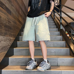 Hearujoy Zipper Patchwork Jeans Shorts Men Harajuku Streetwear Denim Shorts Hip Hop Summer Casual Loose Straight Shorts Clay Yellow