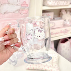 YICKYUE - Cute Cat Pattern Thick Glass Cup Delicate Heat-Resistant Large Capacity Cup With Handle Milk Tea Oat Cup Home Utensils Kitchen