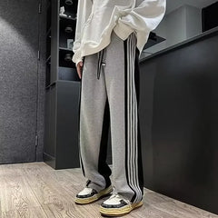 HEARUJOY - Autumn Winter Men's Loose Straight Leg Casual Pants Trendy Brand Long Black Hong Kong Style Stripe Versatile Casual Trousers
