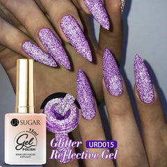 YICKYUE - 15ml Purple Reflective Gel Nail Polish Glitter Fluorescent Neon Semi Permanent UV LED Gel Sparkly Nail Art Varnish