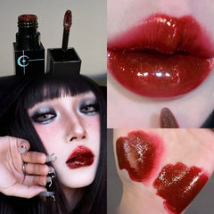 YICKYUE - Shimmer Matte Black Red Lipstick Punk Gothic Lipgloss Halloween Makeup Mousse Lip Mud Lipstick Waterproof Non-stick Cup Lip Tint