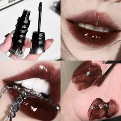 YICKYUE - Crystal Punk Red-Brown Glossy Lip Stain Mirror Lip Glaze Sheer Nude Glitter Lip Tint Watery Shine Plumping Makeup Cosmetics