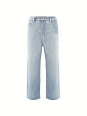 HEARUJOY - Men'S Vintage Washed Blue Loose Fit Jeans - Casual Straight Leg Denim Pants with Zipper Fly, All-Season Comfort, Mid Waist, Casual