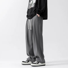 Hearujoy Spring Summer Coffee Casual Ice Silk Pants Men's Trend Solid Pants Men Drape Mopping Pants Straight Loose Wide-leg Trousers