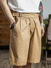 HEARUJOY - Vintage Gurkha Shorts Men Safari Style High Waist Buckle Button Knee Length Naples Pants Summer Casual Loose Shorts High Quality
