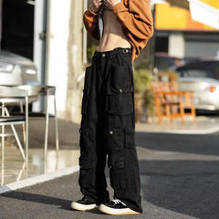 Hearujoy Men's Cargo Pants Multi-pockets Tooling Pant women's Vintage Loose Wide Leg Pants Streetwear Casual Hip-hop Mopping Trousers