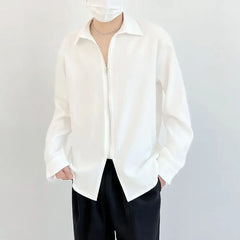 Hearujoy Zipper Shirt Men's Spring and Fall Senior Design Drape Casual Fashion Loose Light Luxury Inner Long-sleeved Shirt Men Clothing