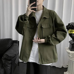 HEARUJOY - Work Jacket Men's Spring Autumn Korean Trendy Handsome Tops Ins Brand Loose Stand Collar Jacket