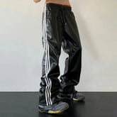 Hearujoy 2024 New Men's Spring Autumn Loose Straight Casual Mopping Sense Wide-leg Sports Pants High Street Style Leather Pants