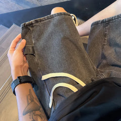 Hearujoy Zipper Patchwork Jeans Shorts Men Harajuku Streetwear Denim Shorts Hip Hop Summer Casual Loose Straight Shorts Clay Yellow