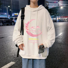 HEARUJOY - Funny Men's Oversized Hoodie Off White Hoodies with Hat Oversize for Men Moon Print 5XL Man Casual Wear Hoody Male Sweatshirt