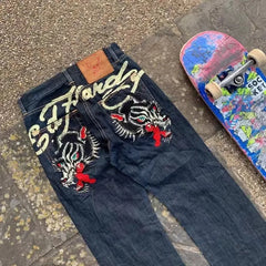 Hearujoy Y2k American trend street style printed denim pants Women new gradient jeans Goth Harajuku retro loose casual couple jeans