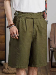 HEARUJOY - Vintage Gurkha Shorts Men Safari Style High Waist Buckle Button Knee Length Naples Pants Summer Casual Loose Shorts High Quality
