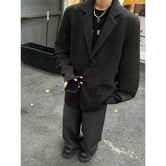 HEARUJOY - Brown Blazer Men Fashion Society Mens Black Dress Jacket Korean Loose Casual Pleated Suit Jacket Mens Office Formal Jackets