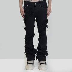 Hearujoy Ro Ribbons Tassel High Elasticity Black Jeans for Men Pantalones Hombre Straight Baggy Flare Pnats Oversized Y2k Denim Trousers