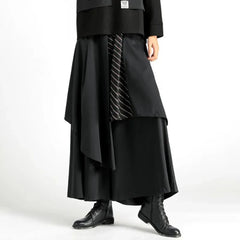 HEARUJOY - Mens Dark Style Double Layer Irregular Skirts 2024 New Genderless Casual Fashion Youth Loose Solid Color Wide Leg Pants Unisex