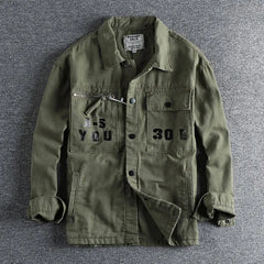 HEARUJOY - Men Workwear Military Long Sleeve Shirts Cotton Casual Loose Handsome Versatile Male Cargo Washed Big Pocket Woven Shirt Jackets