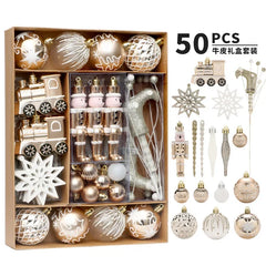 YICKYUE - 50Pcs Christmas Ball Ornaments Set Christmas Tree Hanging Decora Xmas Tree Pendants Champagne Blue Black Red Wine Red Wedding
