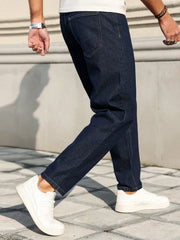 HEARUJOY - Men's deep blue slim-fit five-pocket denim trousers, casual and stylish, with a slim cut that accentuates long legs, versatile a