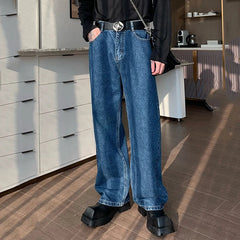 Hearujoy Minimalist Men's Jeans Droop Straight Washed Mopping Denim Pants Solid Color Wide Leg New Trousers Korean Style 9C6895